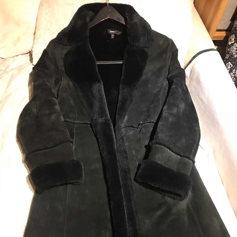Express leather faux fur coat